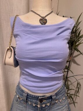 Light Lavender Off-Shoulder Ribbed Tank Top